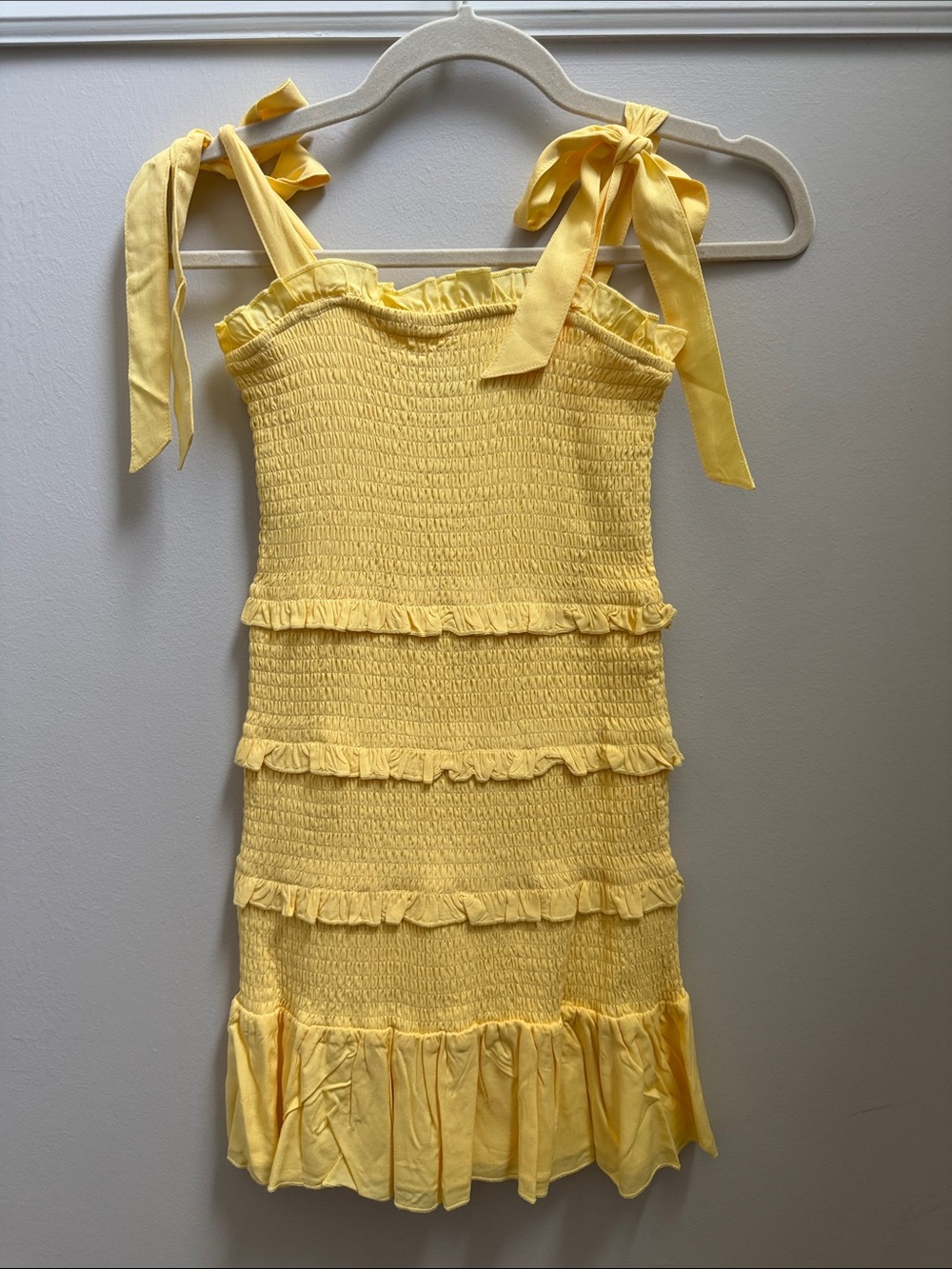 NWT Girls Katie J NYC Yellow Tie-Shoulder Smocked Ruffle Dress Sz L-12